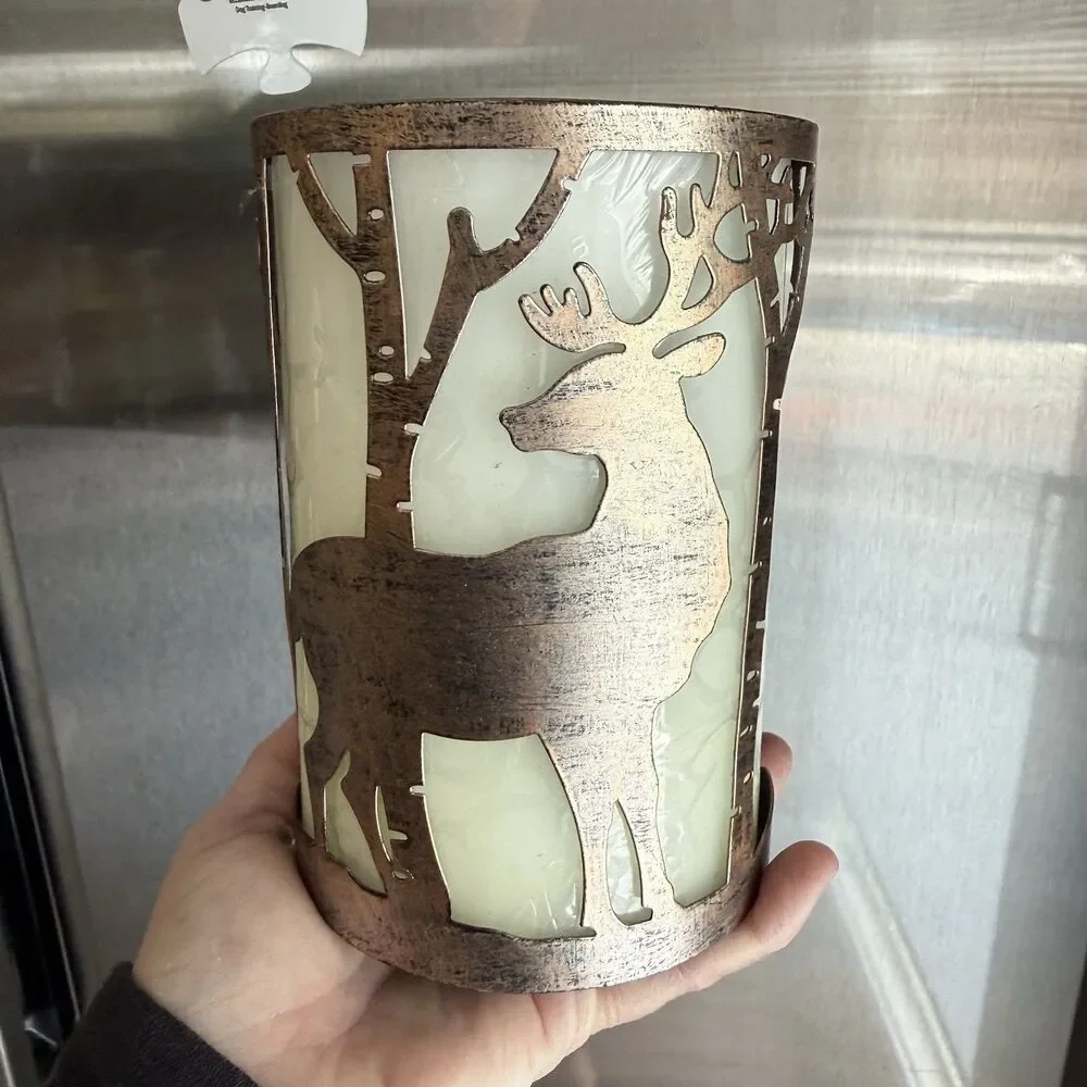 Rustic Deer/Woods Candle Sleeve Metal Holder for Battery Powered Pillar